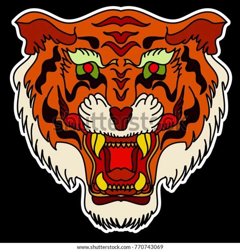 Tiger Face Sticker Vectortiger Head Traditional Stock Vector Royalty