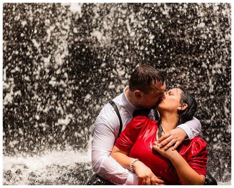 Romantic And Dramatic Waterfall Engagement Photos Couple Gets Wet Under The Waterfall For Their