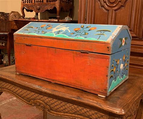 19th Century French Hand Painted Trunk With Rabbit And Deer Motifs From