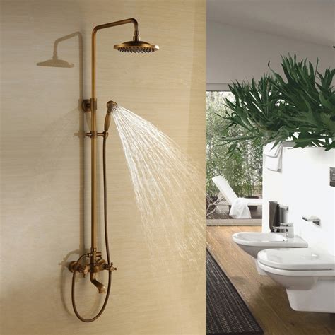 Luxury Traditional Rainfall Exposed Shower System With Tub Spout And Handheld Shower In Antique