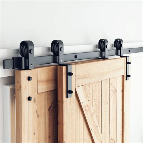 Smartstandard Feet Bypass Sliding Barn Door Hardware Kit For Double Wooden Doors Smoothly