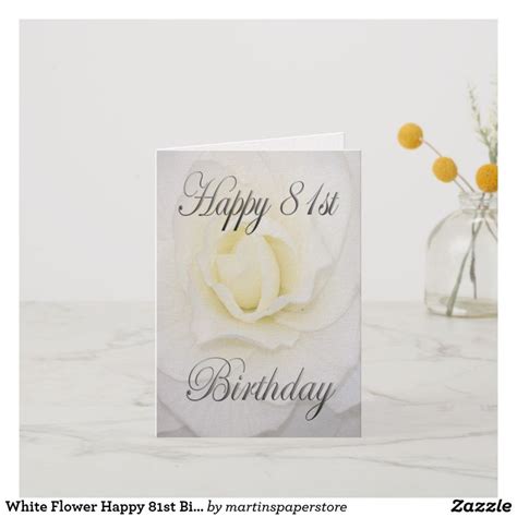 White Flower Happy 81st Birthday Card Personalized