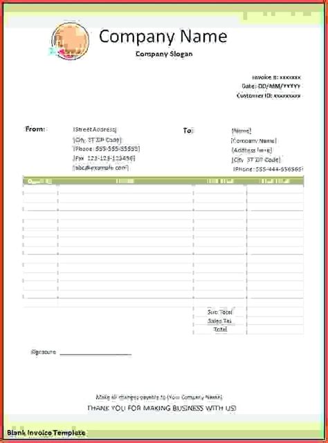 Free Blank Invoice Template For Excel