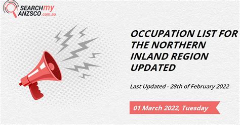 Occupation List For The Northern Inland Region Updated