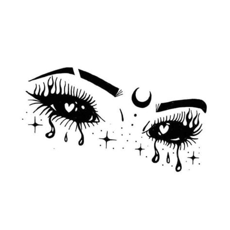 An Artistic Drawing Of Eyes With Tears And Stars On The Bottom Half Of