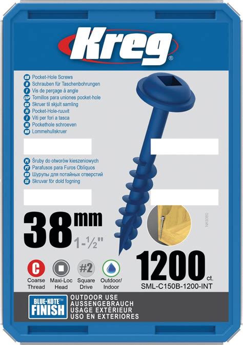 Kreg Blue Kote Wr Pocket Screws 38mm 1 12″ 8 Coarse 1200 Pk Buy