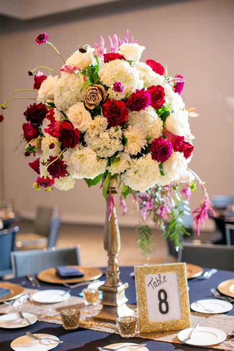 Jewel Toned Tall Flower Centerpieces At W Austin Hotel