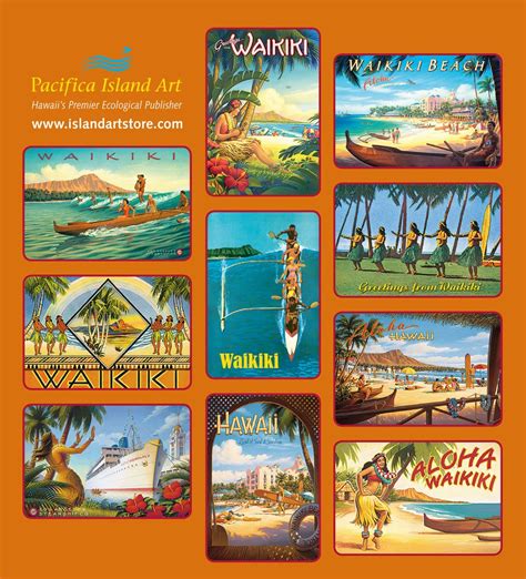 hawaiian vintage boxed postcards set of 10 greetings from waikiki featuring artwork by kerne