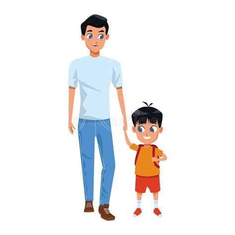 Cartoon Father And Son Icon Flat Design Stock Vector Illustration Of