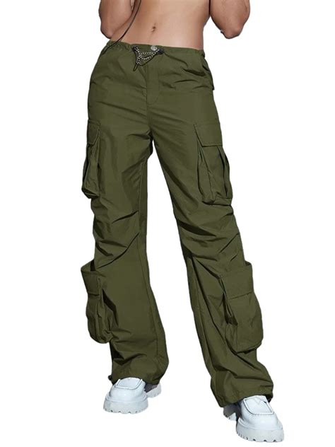 Sysea Baggy Parachute Pants For Women Flap Pockets Drawstring Ruched