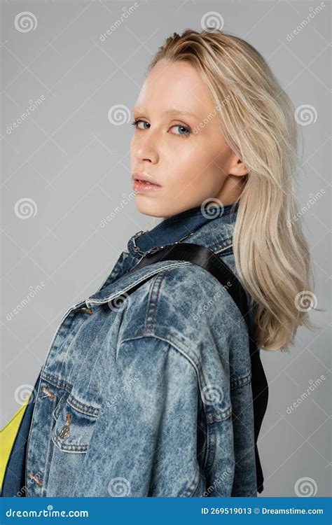Young Blonde Model In Stylish Denim Stock Image Image Of Beautiful