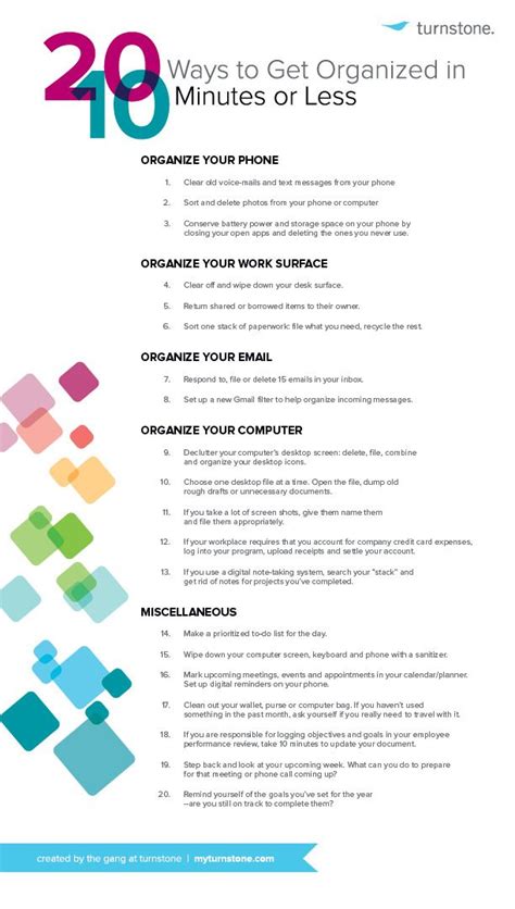 20 Quick Tips To Get Organized At Work Infographic Work Organization