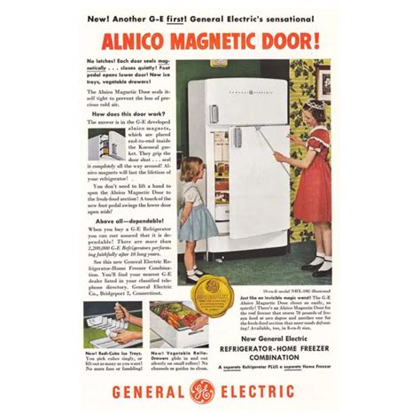 General Electric Refrigerator Alnico Magnetic Door Vintage Print