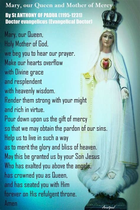 Mary Our Queen And Mother Of Mercy In Prayers To Mary Novena Prayers Saint Anthony Of