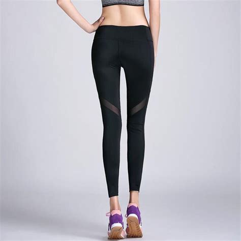 buy sexy black yoga pants running sport tights women mesh yoga leggings push up