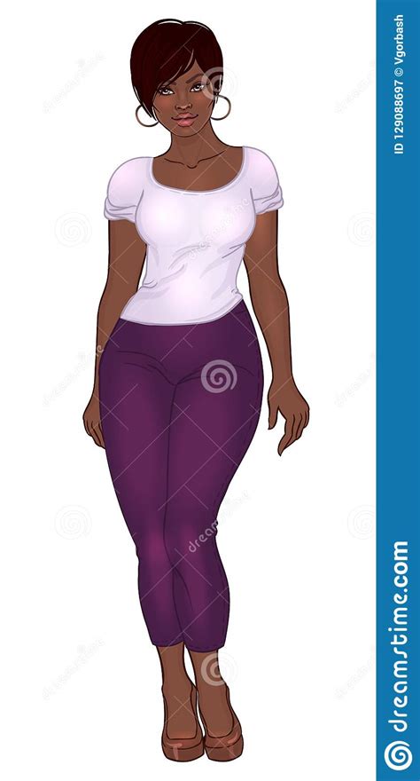 Curvy African American Girl In Casual Wear And High Heels