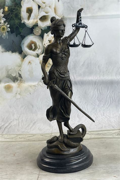 Large 14” Heavy Solid Bronze Lady Blind Justice Statue Lawyers Themis