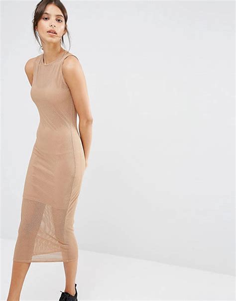 Missguided Fishnet Double Layer Midi Dress Asos