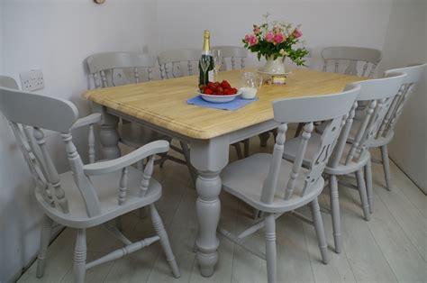 6ft Farmhouse Table And 8 Fiddleback Chairs Painted Vintage Antique