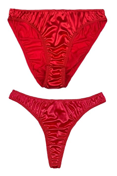 Retro Satin Panty And Thong Red Small Gem
