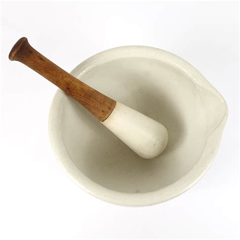 Extra Large Apothecary Porcelain Mortar And Partially Wooden Pestle