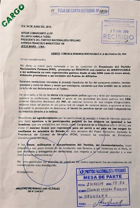 Carta De Renuncia Peru Politica Images