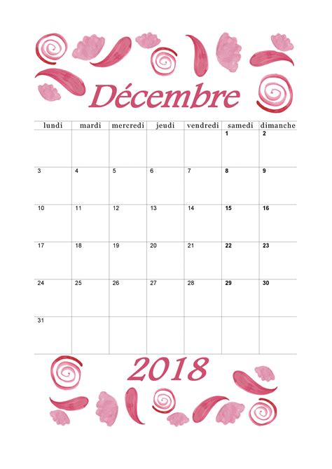 Calendrier Mensuel 2018 Décembre Calendrier 2018 Calendrier