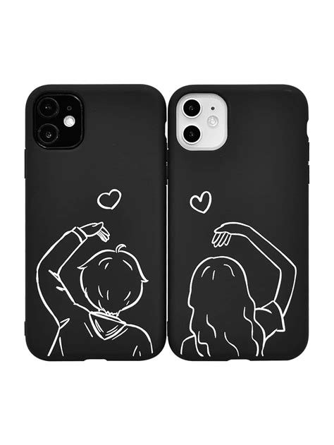 2pcs Couple Figure Graphic Case Compatible With Iphone Case Iphone Couple Friends Phone Case