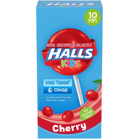 Halls Kids Cherry Cough And Sore Throat Pops 10 Pops