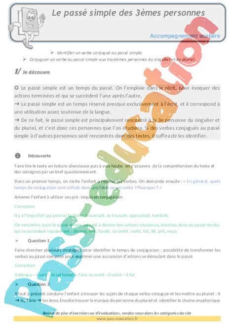 !conjuguez ces verbes au passé simple. Passé simple : CM1 - Cycle 3 - Exercice évaluation ...