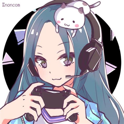 An Anime Girl With Headphones On Looking At Her Phone