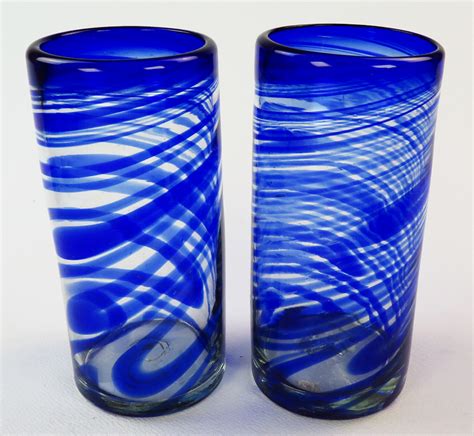 Drinking Glasses Blue Swirl 20oz Made In Mexico With Recycled Glass