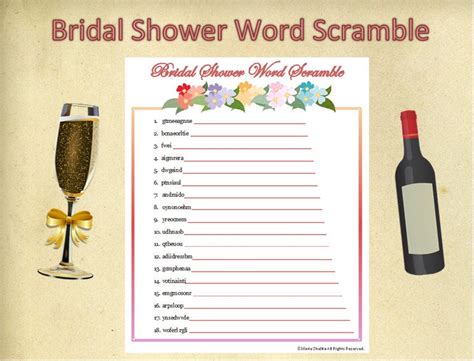 Printable Bridal Shower Word Scramble Wedding Word Scramble Etsy