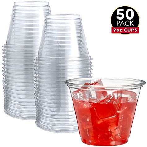 50 Clear Plastic Cups | 9 oz Plastic Cups | Clear Disposable Cups | PET
