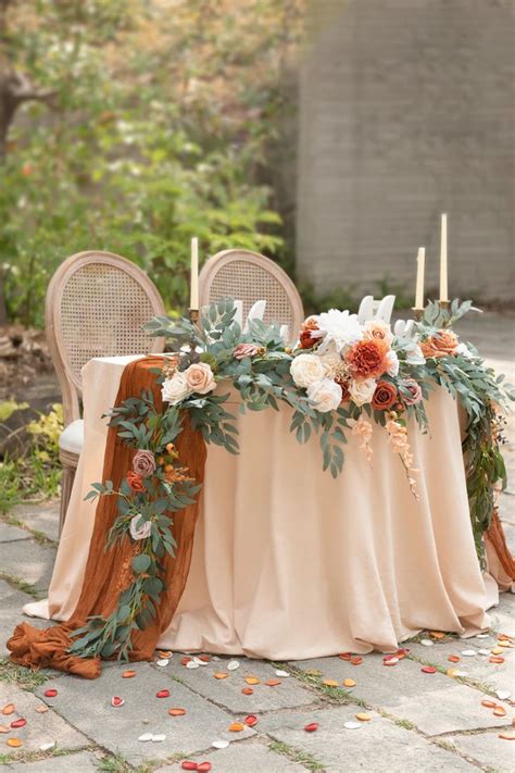 9ft Flower Garland For Sweethearthead Table Sunset Terracotta In