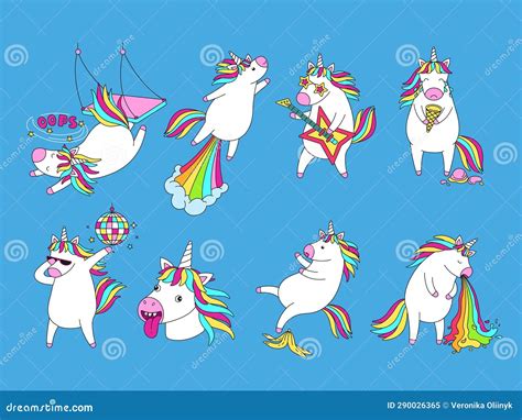 Goofy Cartoon Unicorns Funny Dumb Magic Unicorn Face Failure Fall And