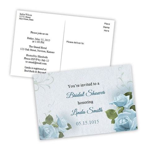 bridal shower postcard invitation dreamy blue roses