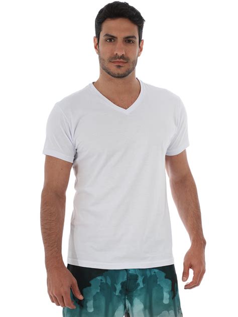 Camiseta Masculina Decote V Algodão Slim Fit Lisa Branco