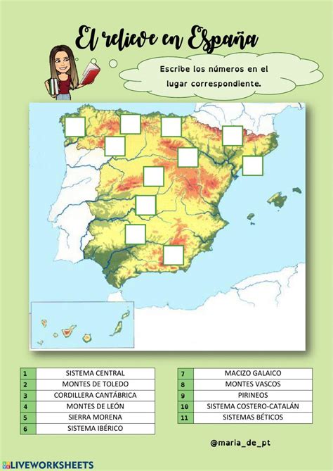 Relieve De España Ficha Interactiva Social Science Geography Map