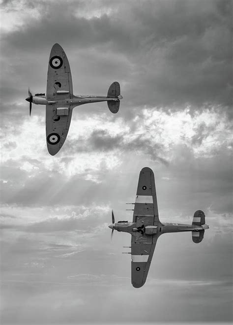 Raf Spitfire And Hurricane World War 2 Fighter Aircraft Black And