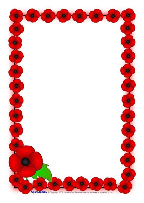 Remembrance Day Poppy A4 Page Borders Remembrance Day Poppy