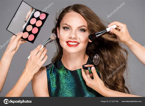 Partial View Makeup Artists Cosmetics Beautiful Smiling Woman Isolated