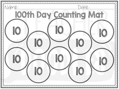freebie 100th day counting mat teacher doodles 100th day of school crafts 100th day 100
