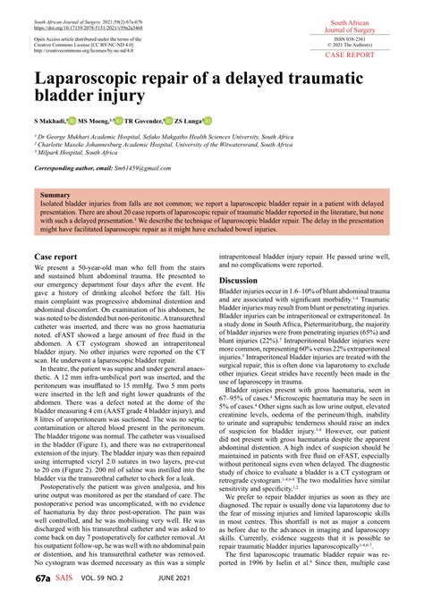 Pdf Laparoscopic Repair Of A Delayed Traumatic Bladder Injury