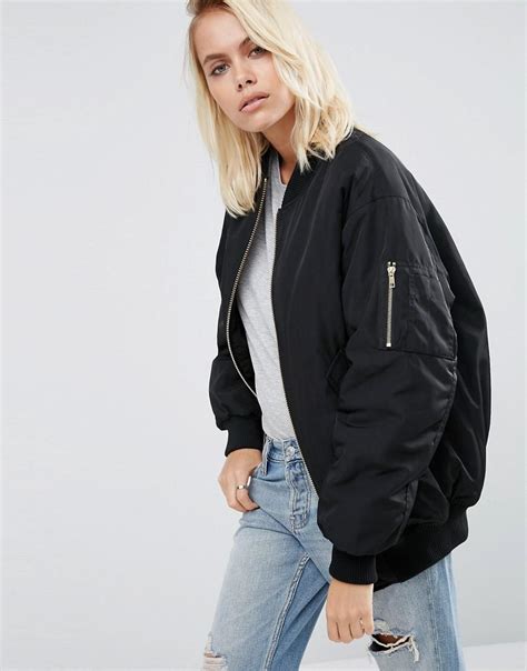 Asos Synthetic Padded Oversized Bomber Jacket In Black Lyst