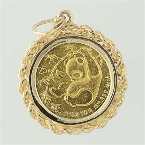 Panda Coin Pendant 14k Yellow Gold 999 Fine Gold 14 Oz 1985 Chinese