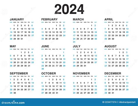 Calendar 2024 Template Vector Simple Minimal Design Planner 2024 Year
