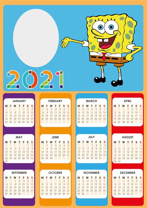 Calendar 2021 Spongebob Cartoon Character Calendar 2021 Pdf Etsy