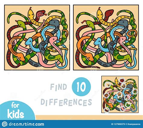 Find Differences, Game for Children, Eight Snakes Stock Vector ...