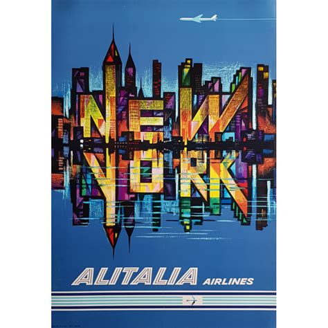 Original Vintage Poster Alitalia Airlines New York